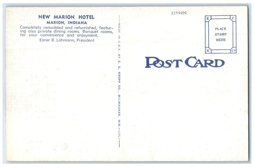 New Marion Hotel Siesta Room Coffee Shop Marion Indianapolis Indiana IN Postcard