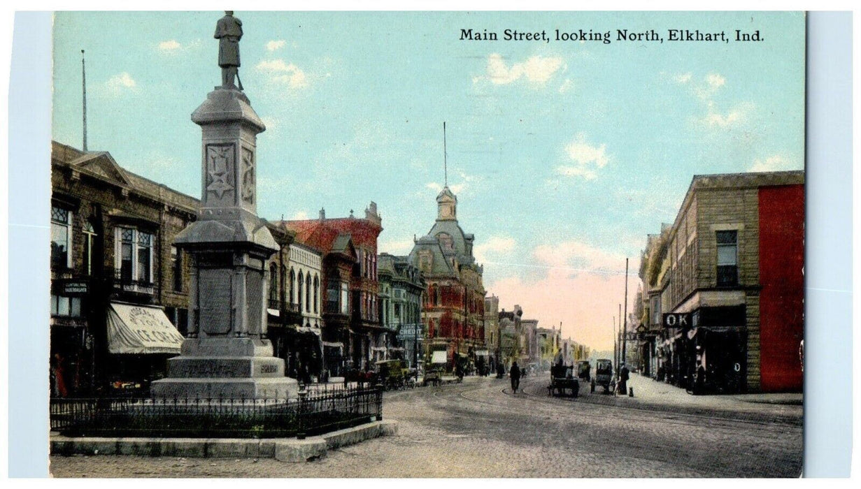 1911 View Of Main Street Looking North Elkhart Indiana IN Antique Postcard
