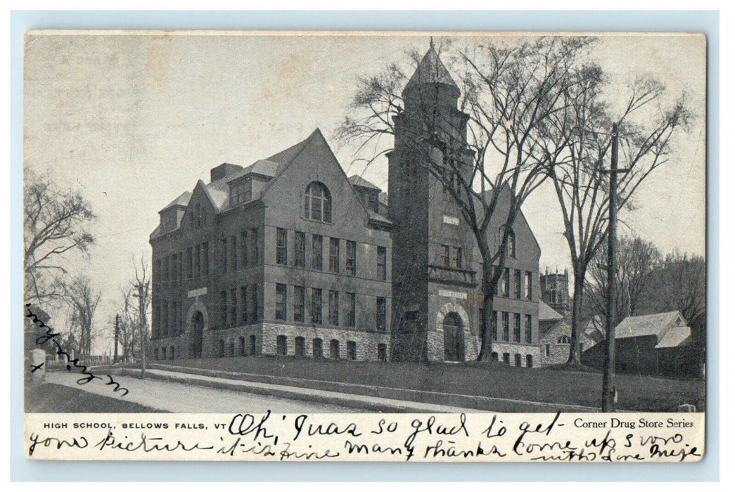 1908 High School View, Bellows Falls, Vermont VT Antique Posted Postcard