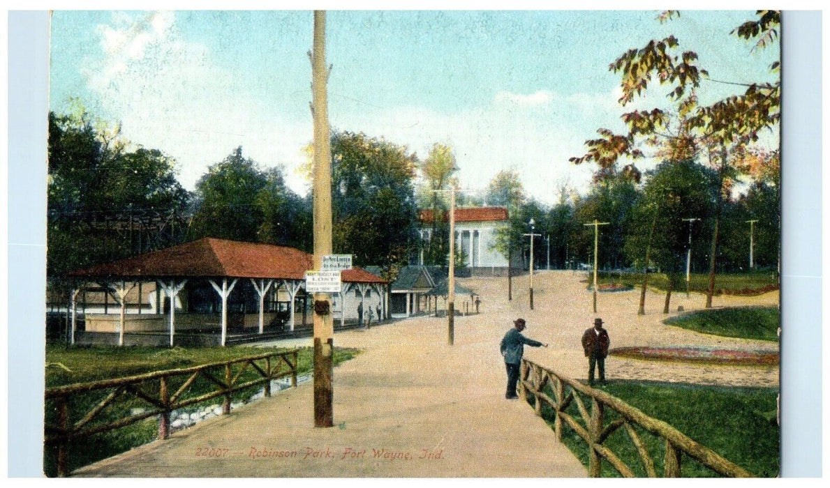 c1910's Robinson Park Rustic Bridge Fort Wayne Indiana IN Antique Postcard