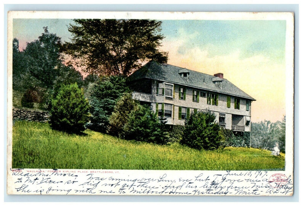 c1907 Naulahka Former Kipling Place, Brattleboro Vermont VT Posted Postcard