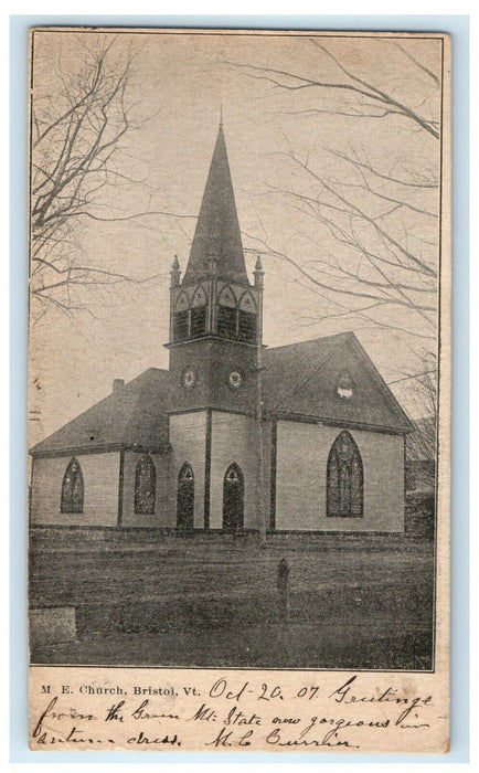 c1907 View of ME Church, Bristol Vermont VT Antique Posted Postcard