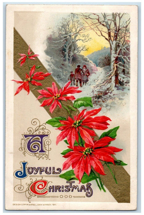1912 Christmas Poinsettia Flowers Winter John Winsch Artist Signed Postcard