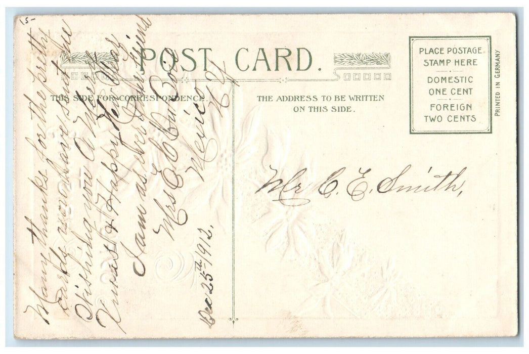 1912 Christmas Poinsettia Flowers Winter John Winsch Artist Signed Postcard