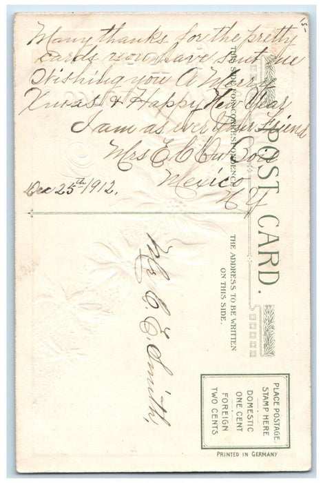 1912 Christmas Poinsettia Flowers Winter John Winsch Artist Signed Postcard
