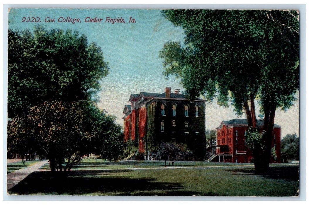 c1910 Coe College Building Cedar Rapids Iowa IA Antique Posted Postcard