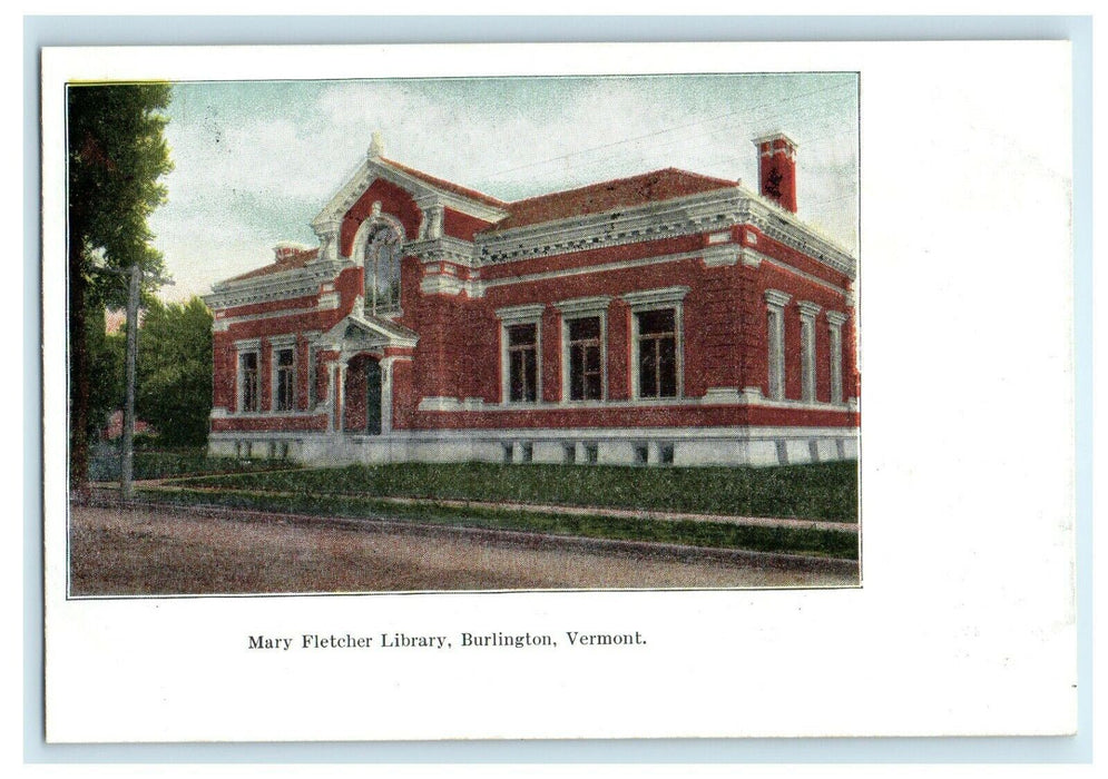 c1905 Mary Fletcher Library, Burlington, Vermont VT Antique Unposted Postcard