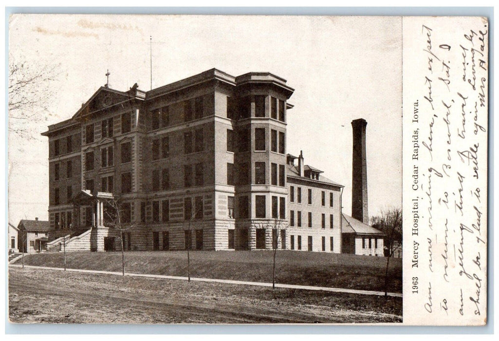 1907 Mercy Hospital Building Cedar Rapids Iowa IA Antique Posted Postcard