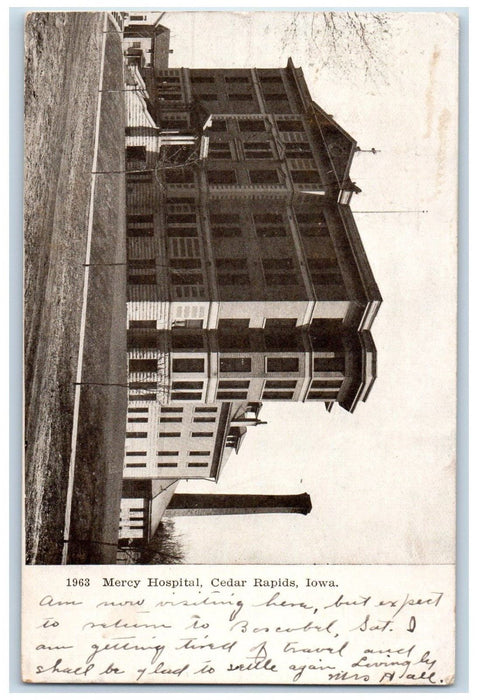 1907 Mercy Hospital Building Cedar Rapids Iowa IA Antique Posted Postcard