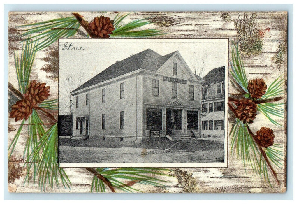 1909 Knights Lodge Store Pythian Hall Pinecones West Bethel Maine RPO Postcard