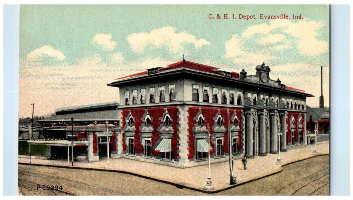 c1910's C. & E. I. Depot Station Evansville Indiana IN Unposted Antique Postcard