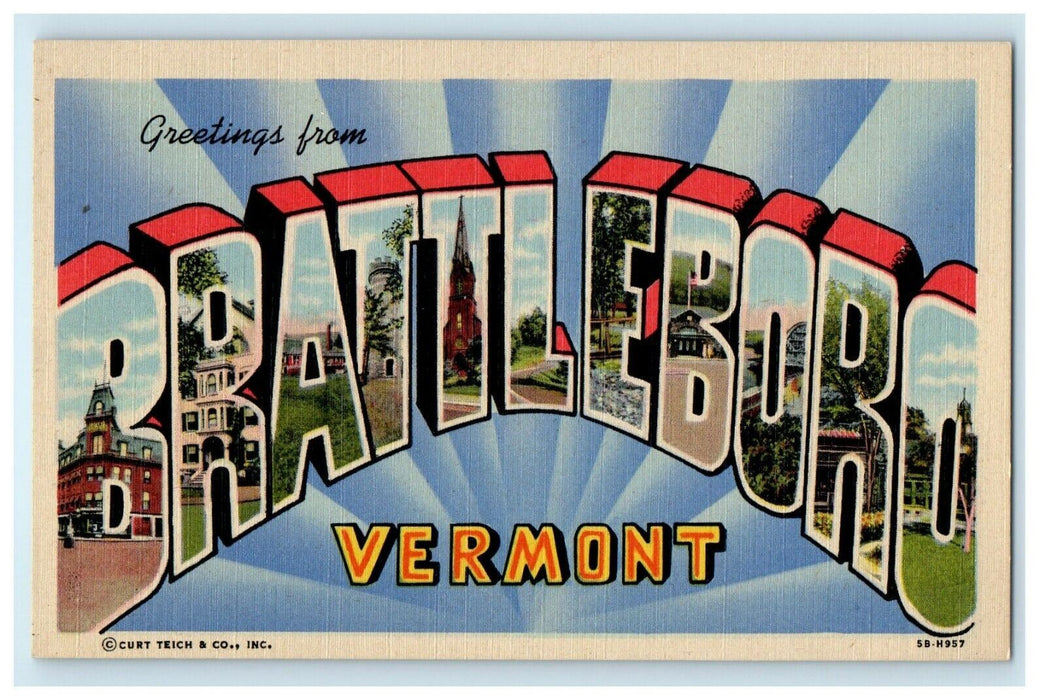 c1932 Greetings from Vermont VT Vintage Unposted Postcard