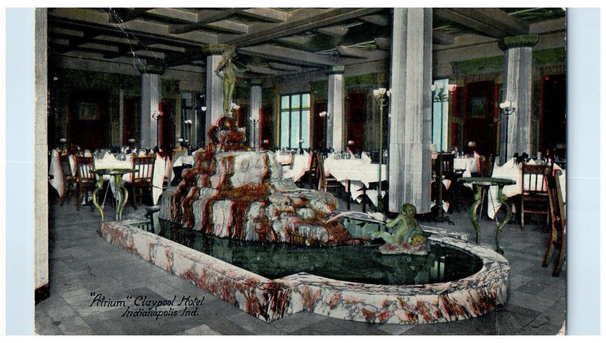 1911 Atrium Claypool Hotel Indianapolis Indiana IN Posted Antique Postcard