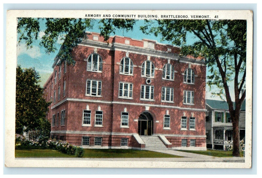 c1933 Armory and Community Building, Brattleboro Vermont VT Unposted Postcard