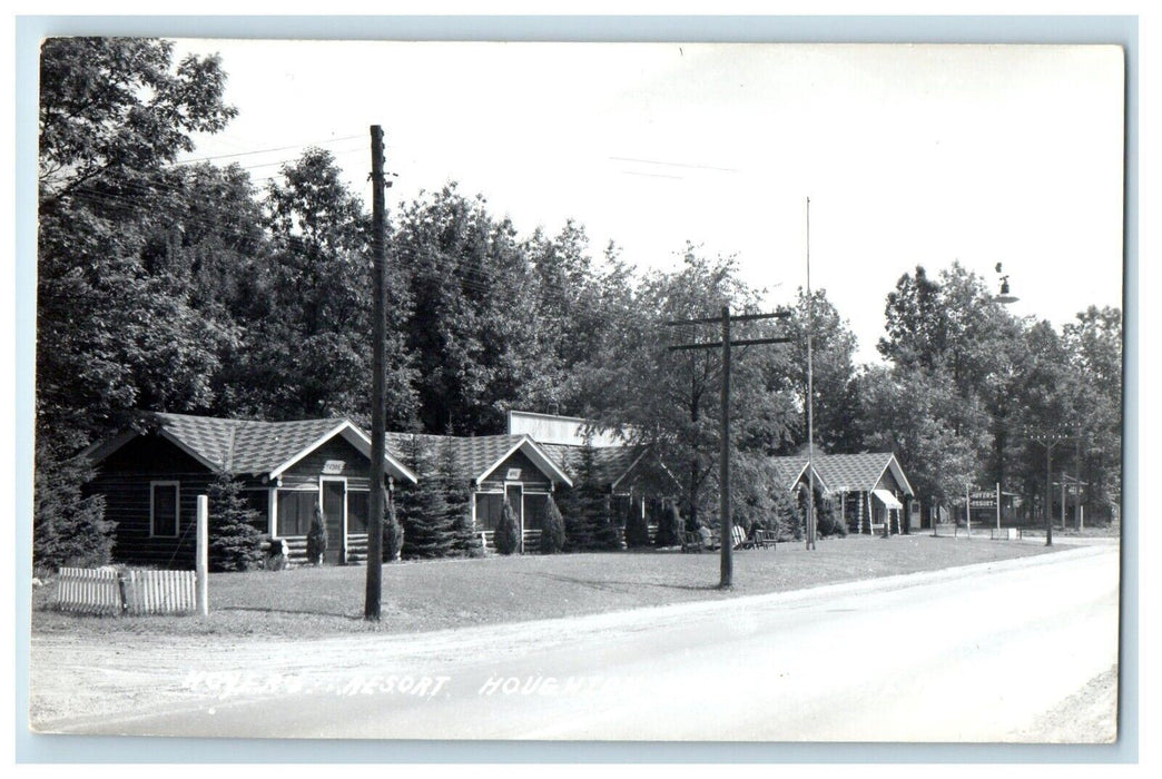 c1940's Hoyers Resort Houghton Lake Michigan MI Cabins RPPC Photo Postcard