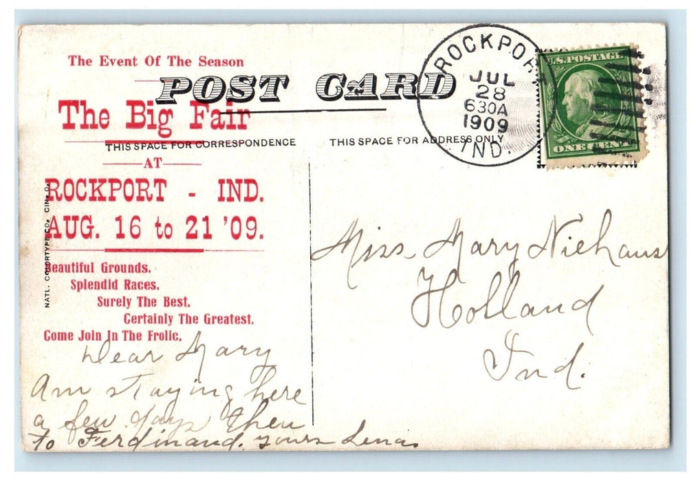 1909 23rd Annual Fair Rockport Indiana IN Advertising Horse Show Postcard
