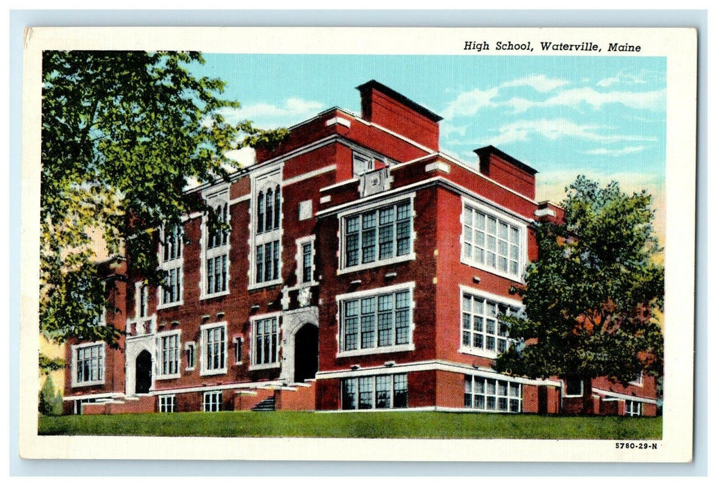 c1930's View Of High School Building Waterville Maine ME Vintage Postcard