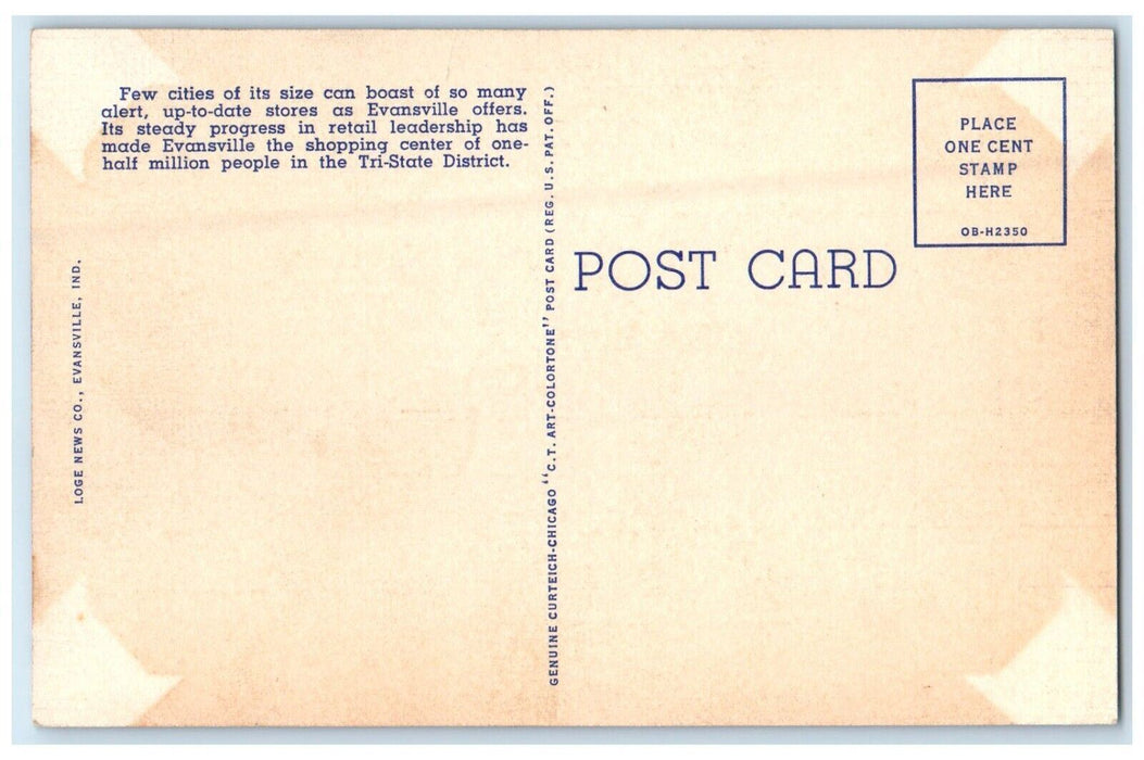 c1950's A View Of Main Street Cars Evansville Indiana IN Vintage Postcard
