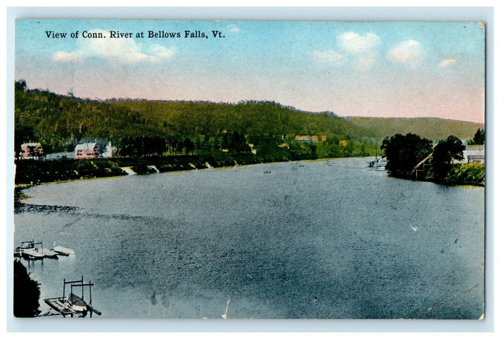 c1916 View of the Conn River at Bellows Falls Vermont VT Antique Postcard