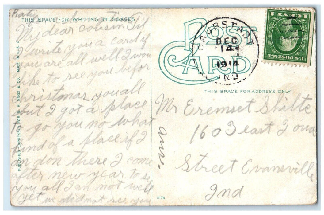 1914 E. & T. H. Depot Station Evansville Indiana IN Posted Antique Postcard