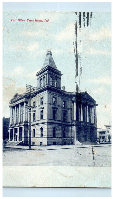 1908 Post Office Building Street View Terre Haute Indiana IN Antique Postcard