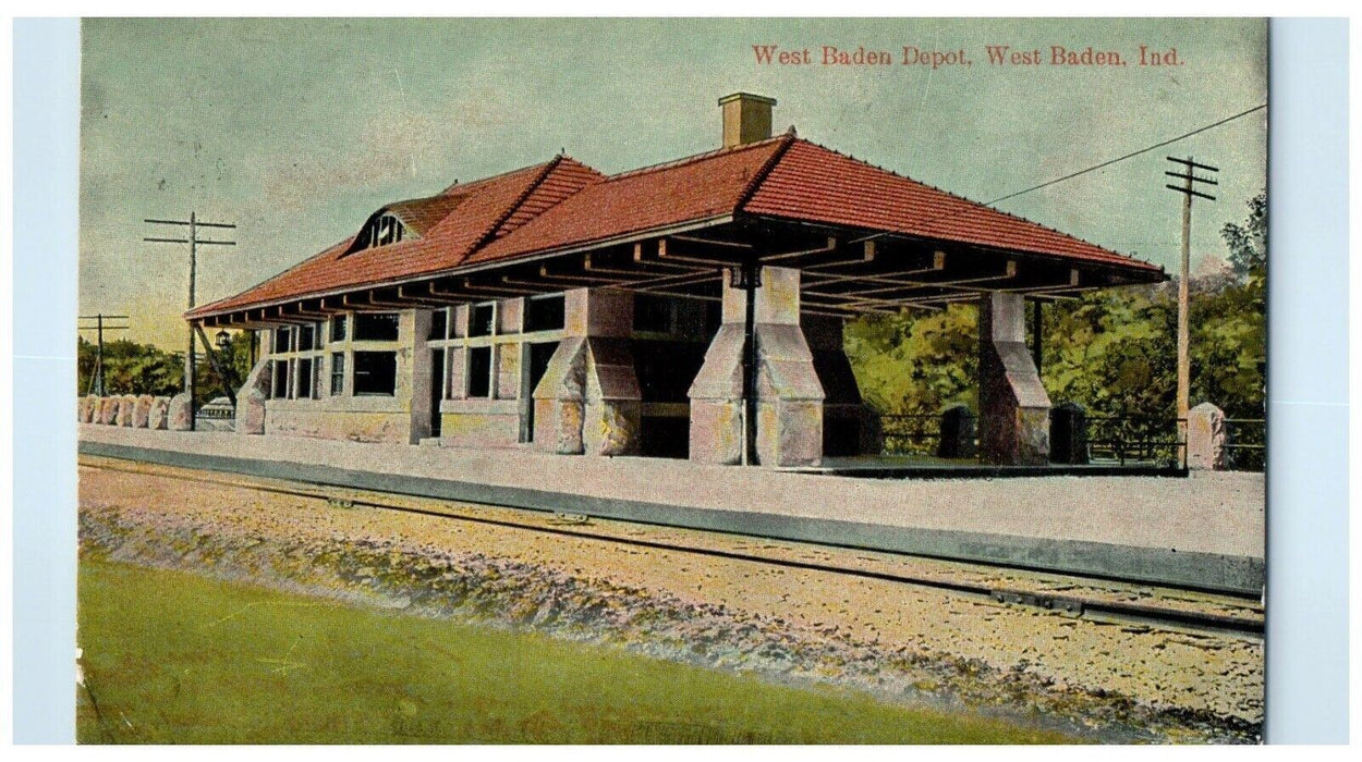 1911 West Baden Depot Station West Baden Indiana IN Antique Posted Postcard