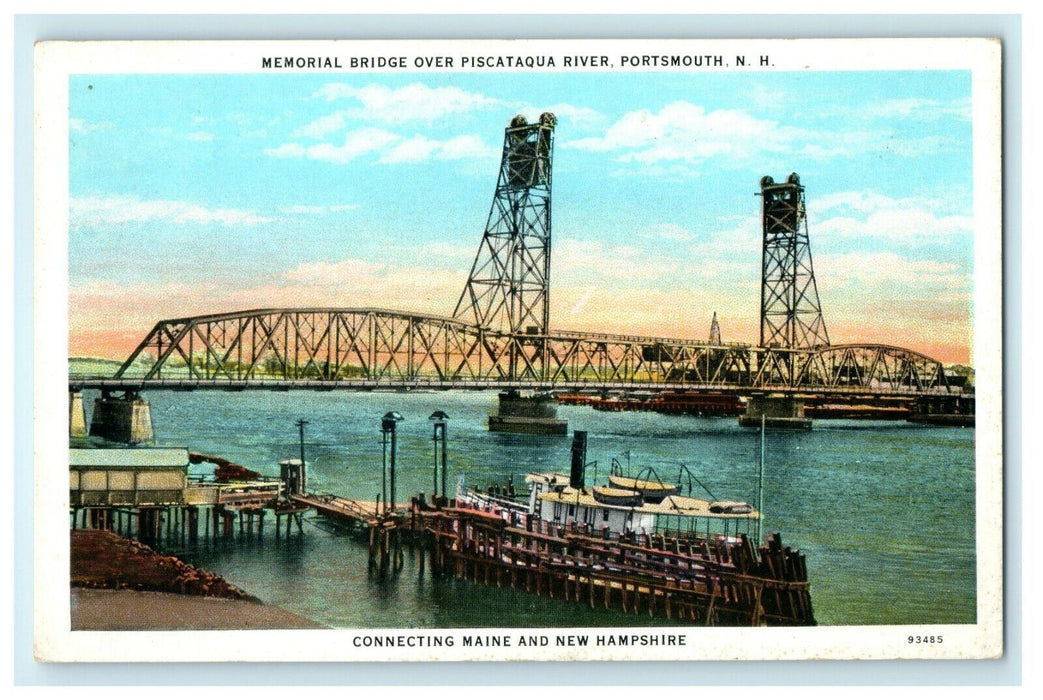 c1920 Memorial Bridge Over Piscataqua River Portsmouth New Hampshire NH Postcard
