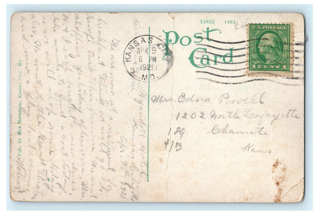 1921 New Union Station, By Night, Kansas City, Missouri MO Postcard