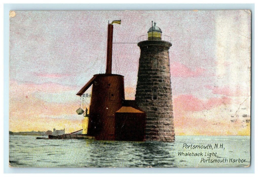 c1907 Portsmouth NH Whaleback Light Harbor Castle New Hampshire Postcard