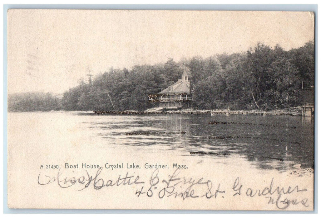 1906 Boat House Crystal Lake Gardner Massachusetts MA Posted Postcard
