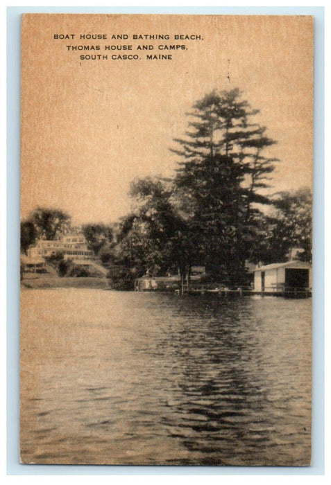 1944 Boat House Bathing Beach Thomas House Camps South Casco Maine ME Postcard