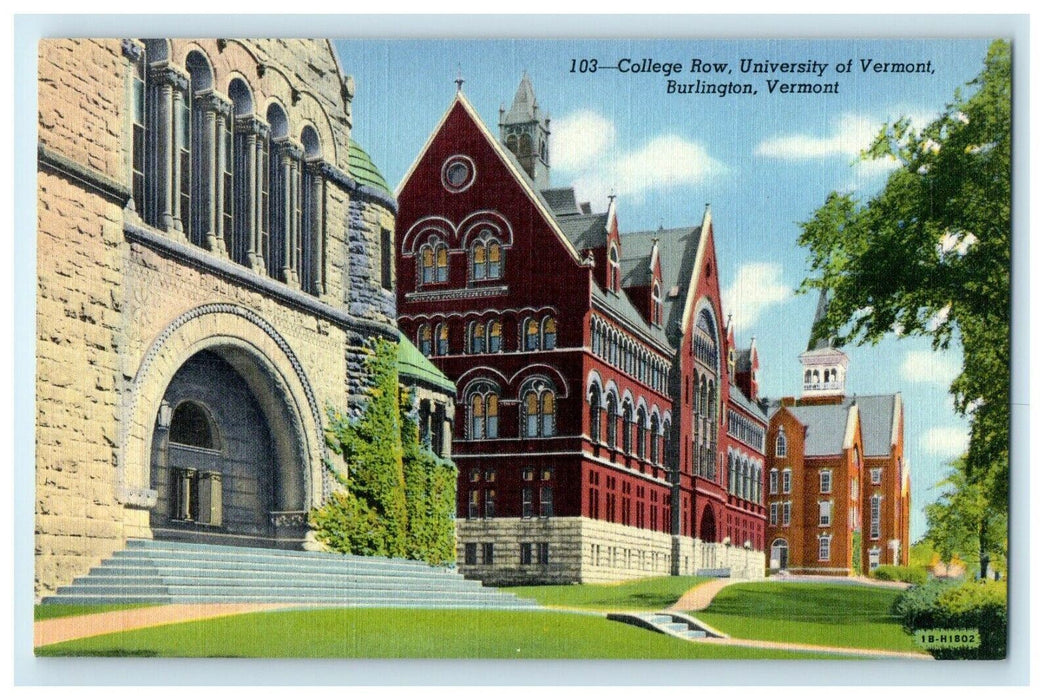 c1915 College Row, University of Vermont, Burlington Vermont VT Postcard