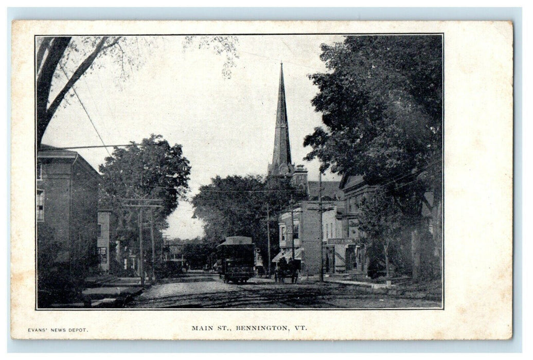 1911 Main Street View, Bennington, Vermont VT Unposted Antique Postcard