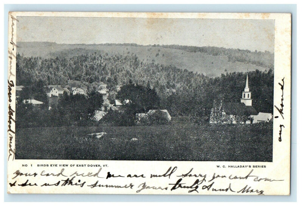 c1907 Bird's Eye View of East Dover, Vermont VT Antique Posted Postcard