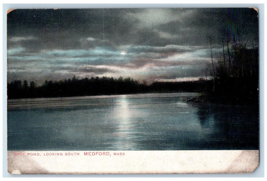c1905 Spot Pond Looking South at Moonlight Medford Massachusetts MA Postcard