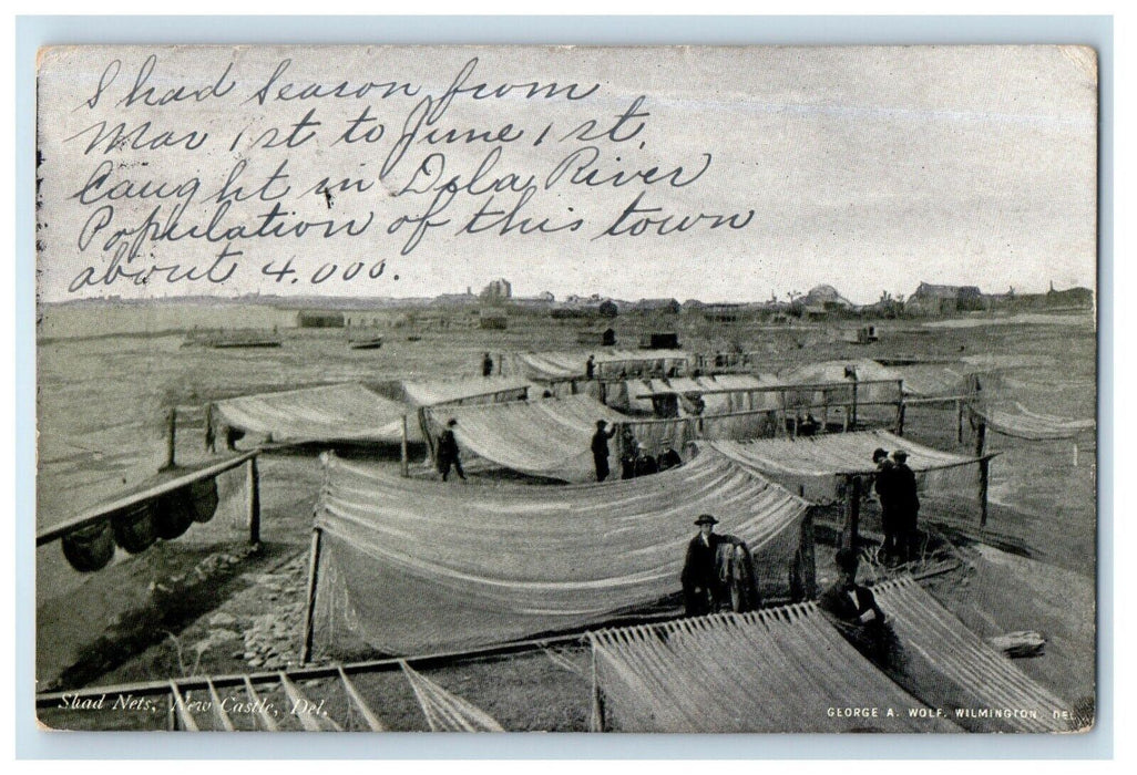 1909 Shad Nets Season March 1 to June 1 New Castle Delaware DE Postcard