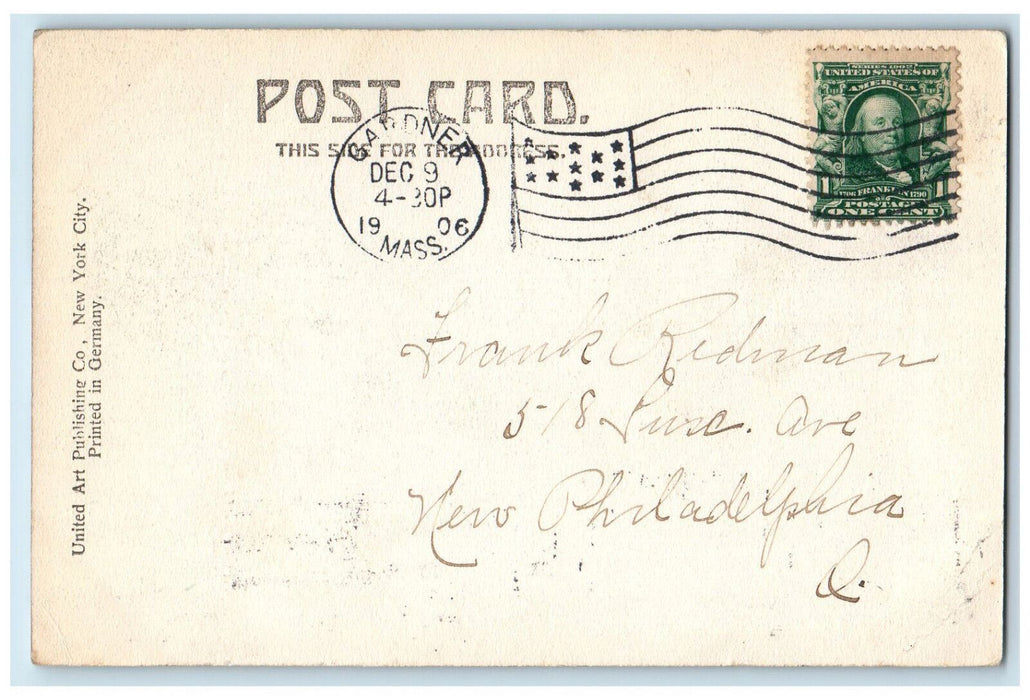 1906 Chestnut Street Gardner Massachusetts MA Posted Antique Postcard