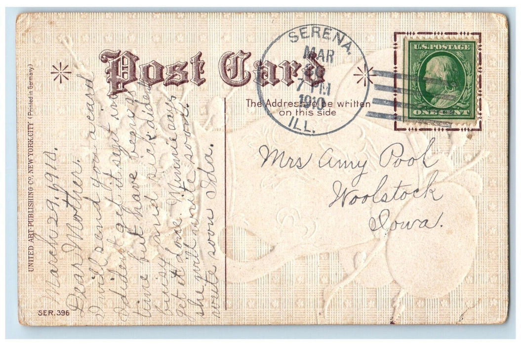 1910 Happy Easter Flowers In Jar Eggs Embossed Serena Illinois IL Postcard