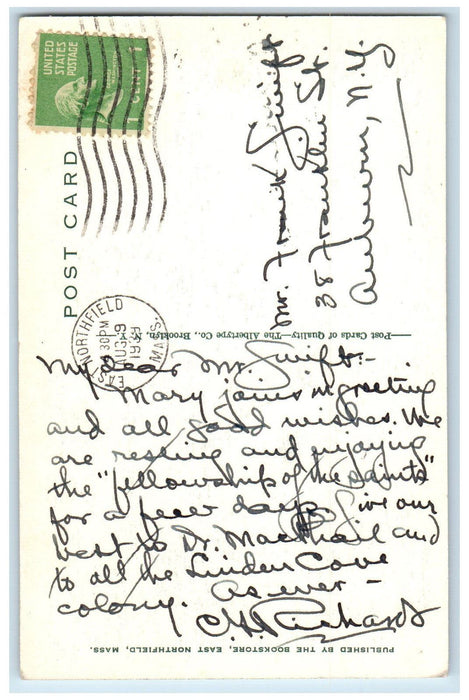 1939 Birthplace of Dwight L Moody East Northfield Massachusetts MA Postcard