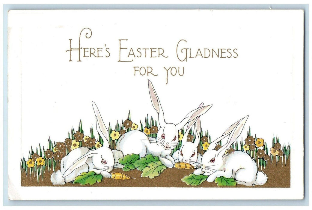 c1910's Easter Bunny Rabbits Carrots Flowers Embossed Unposted Antique Postcard