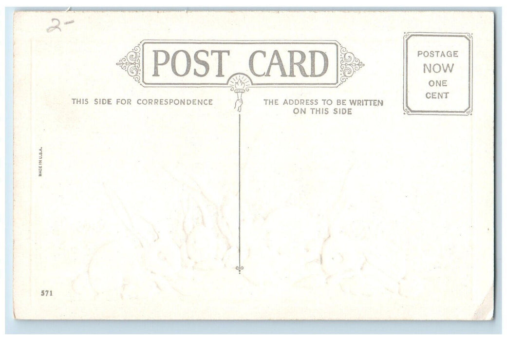c1910's Easter Bunny Rabbits Carrots Flowers Embossed Unposted Antique Postcard