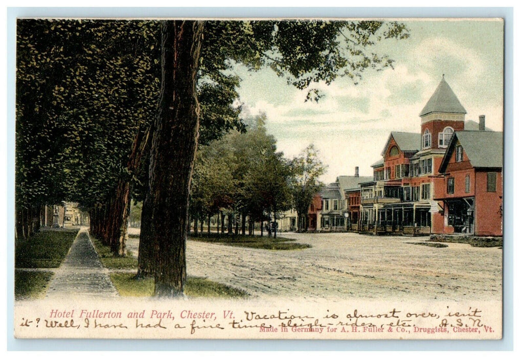 1906 Hotel Fullerton and Park, Chester, Vermont VT Antique Posted Postcard