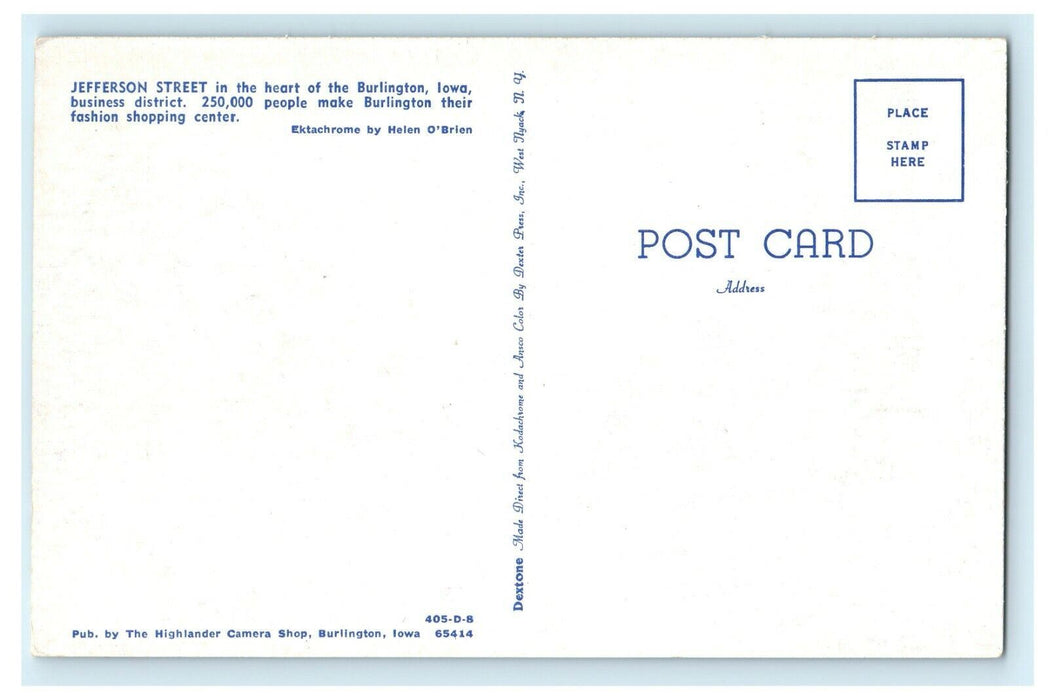 Jefferson Street Burlington Bank And Trust Co. Vintage Cars Iowa IA Postcard