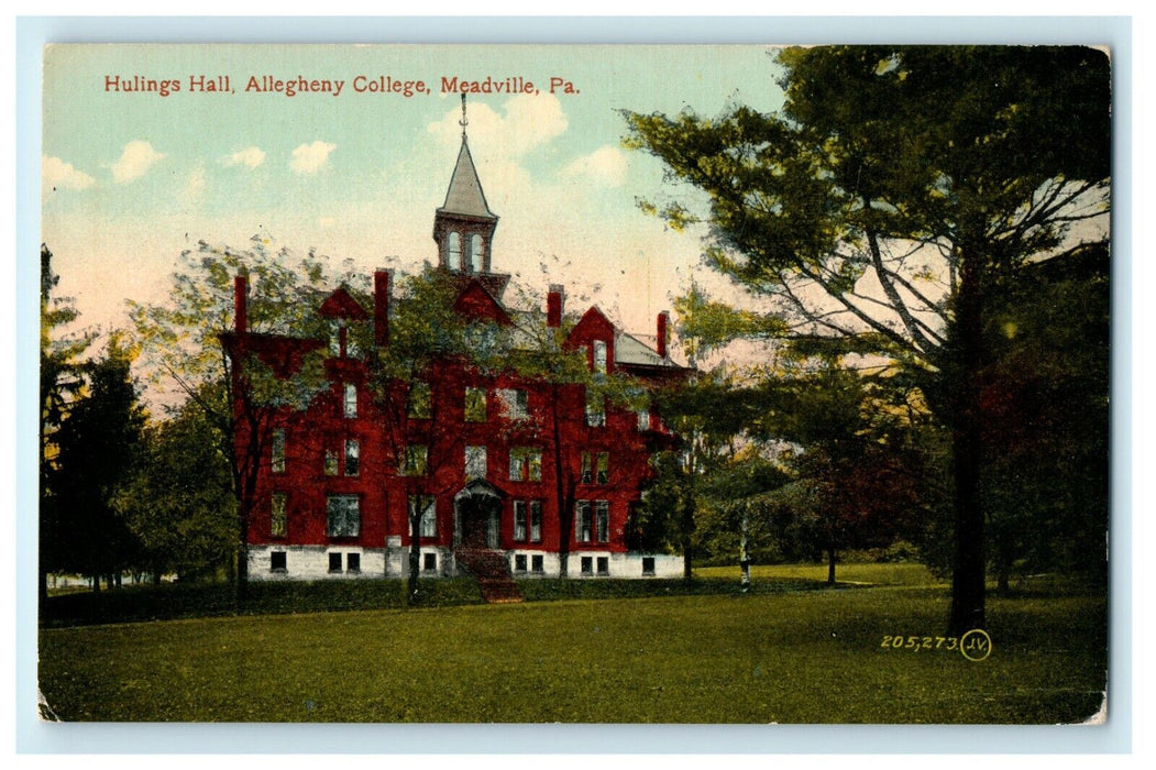 1910 Hulings Hall, Allegheny College, Meadville Pennsylvania PA Postcard