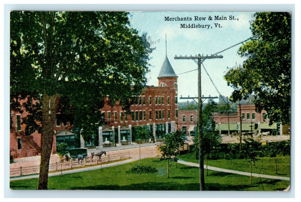 1915 Merchants Row Main Street View Middlebury Vermont VT Antique Postcard