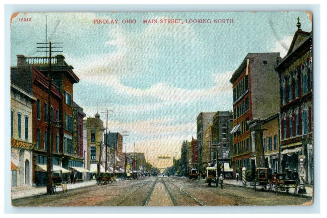 1930 Main Street, Looking North, Findlay, Ohio OH Antique Postcard