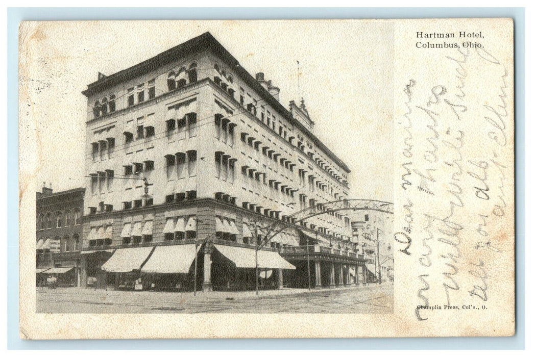 c1906 Hartman Hotel Columbus Ohio OH Street View Antique Postcard