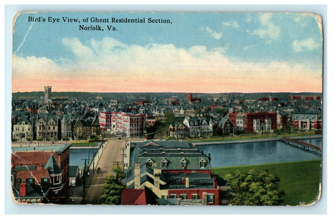 1912 Aerial View of Ghent Residential Section, Norfolk, Virginia VA Postcard