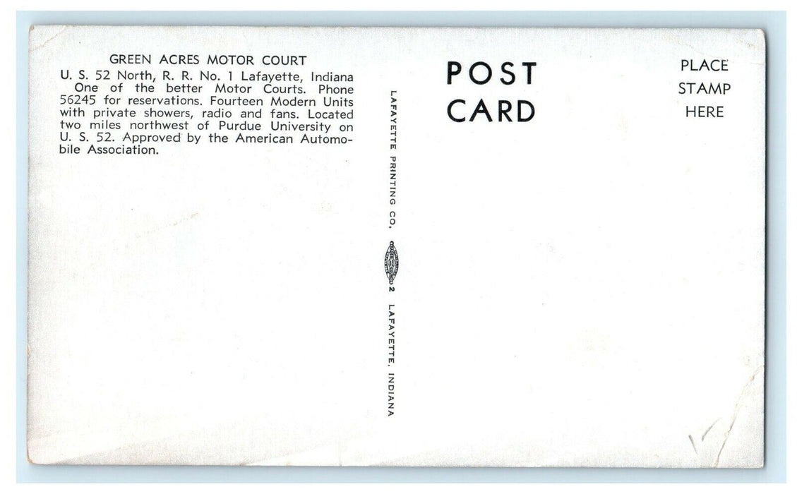 c1910 Green Acres Motor Court Lafayette Indiana IN Antique Postcard