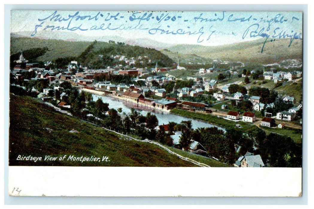 1905 Birds Eye View Of Montpelier Vermont VT Antique Postcard